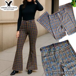 American Eagle Outfitters Plaid Knit Flare Pants Size 0R Retro 90s Y2K Trouser
